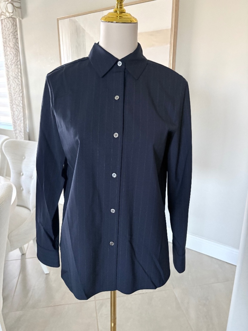 NWT Theory Navy New Tailor Pinstripe Shirt